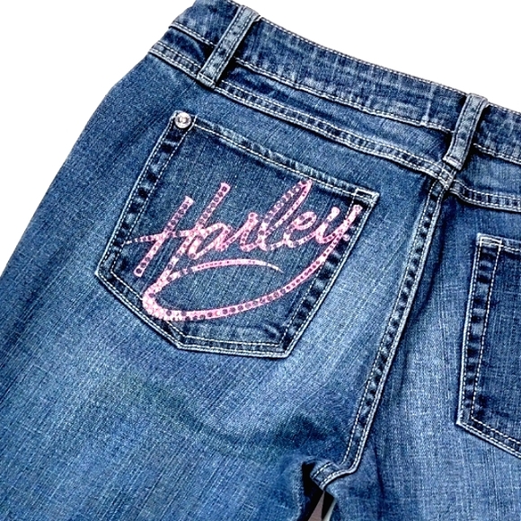 HARLEY-DAVIDSON ♡ Sweet Pink Accent Embellished Bling HARLEY Blue Jeans 10 - Picture 11 of 16